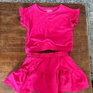 Pink Ruffle Sleeve Top and Skirt Set